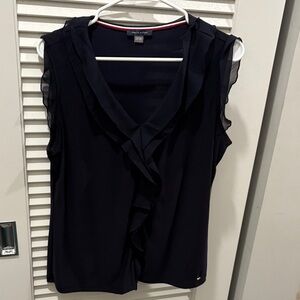 Tommy Hilfiger Women's Black Ruffle Sleeveless Blouse